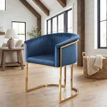 Navy Velvet Dining Chair with Brushed Brass Legs and Cushioned Seat