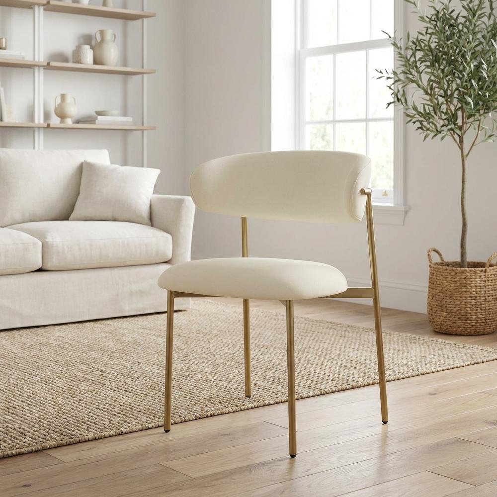 Brushed Gold Vegan Leather Dining Chair Set of 2 with Contemporary Design