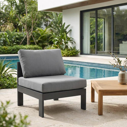 Gray Fabric Outdoor Patio Aluminum Armless Chair With Contemporary Style