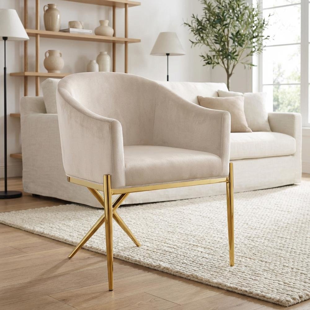 Gold Velvet Dining Chair with Armrest and Contemporary Design 1-Piece SKU
