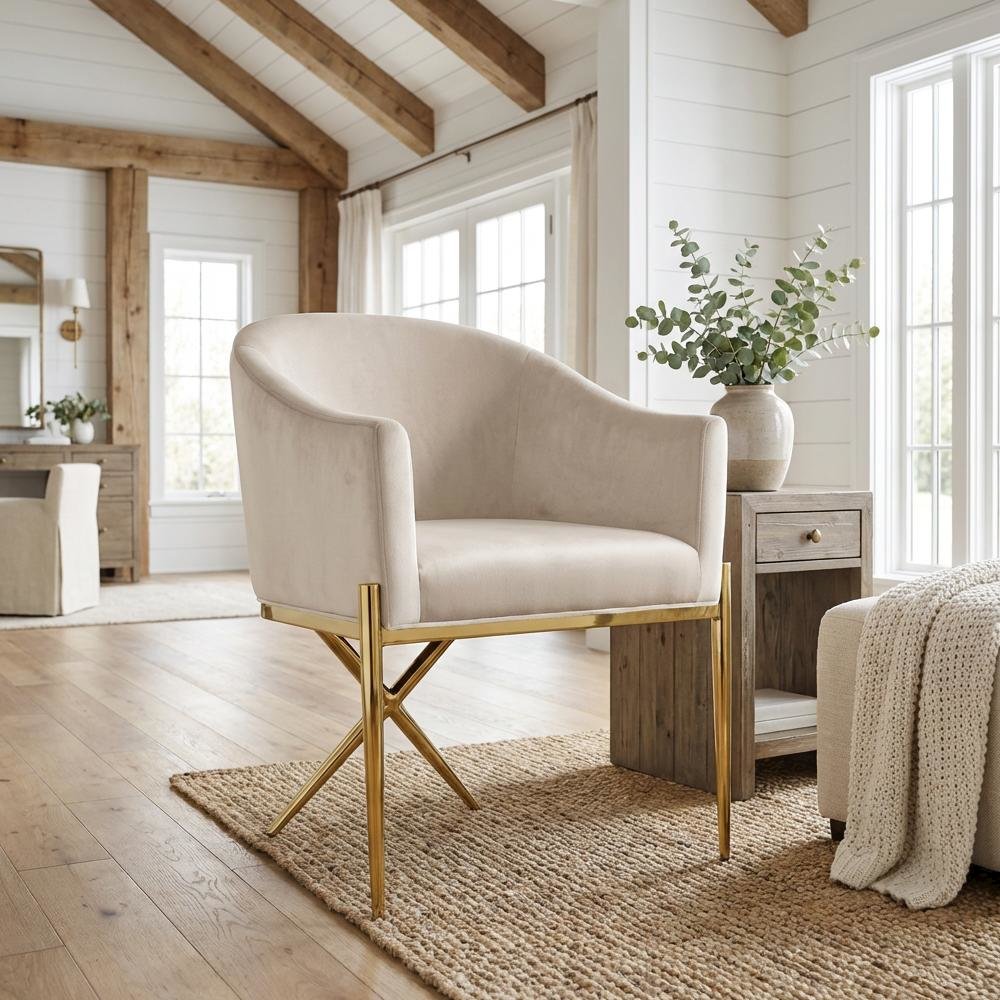 Gold Velvet Dining Chair with Armrest and Contemporary Design 1-Piece SKU