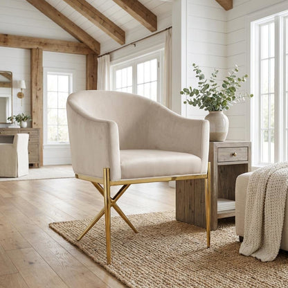 Gold Velvet Dining Chair with Armrest and Contemporary Design 1-Piece SKU