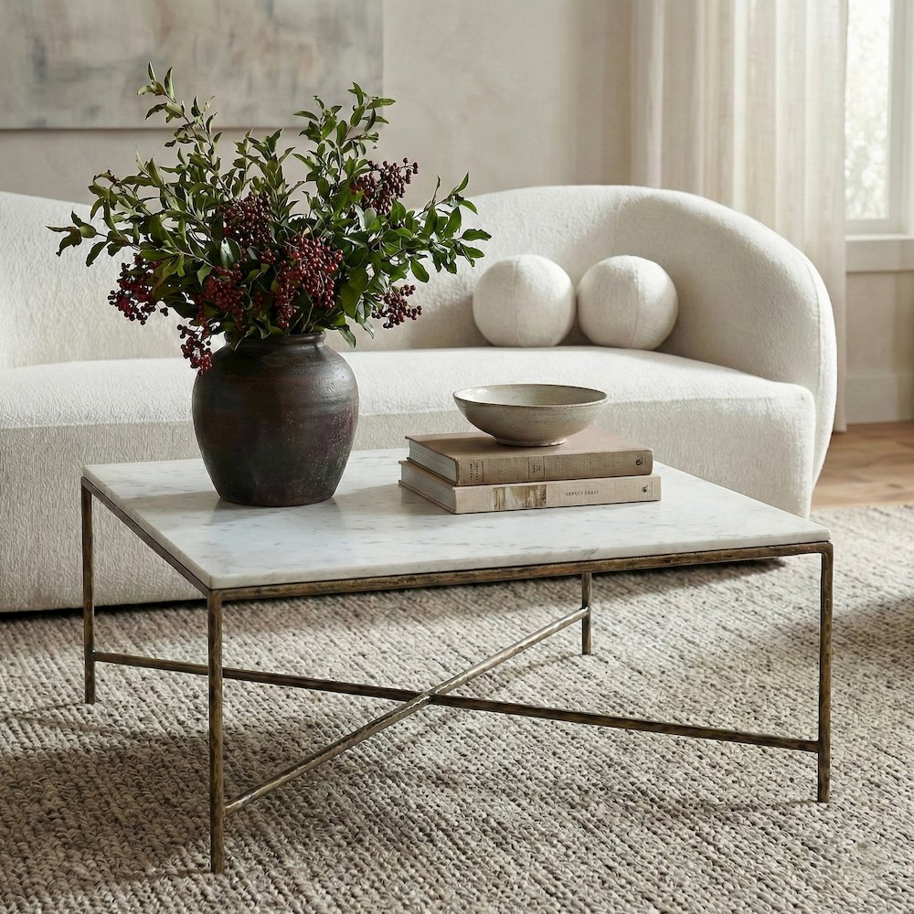 Valen White Marble And Iron Coffee Table
