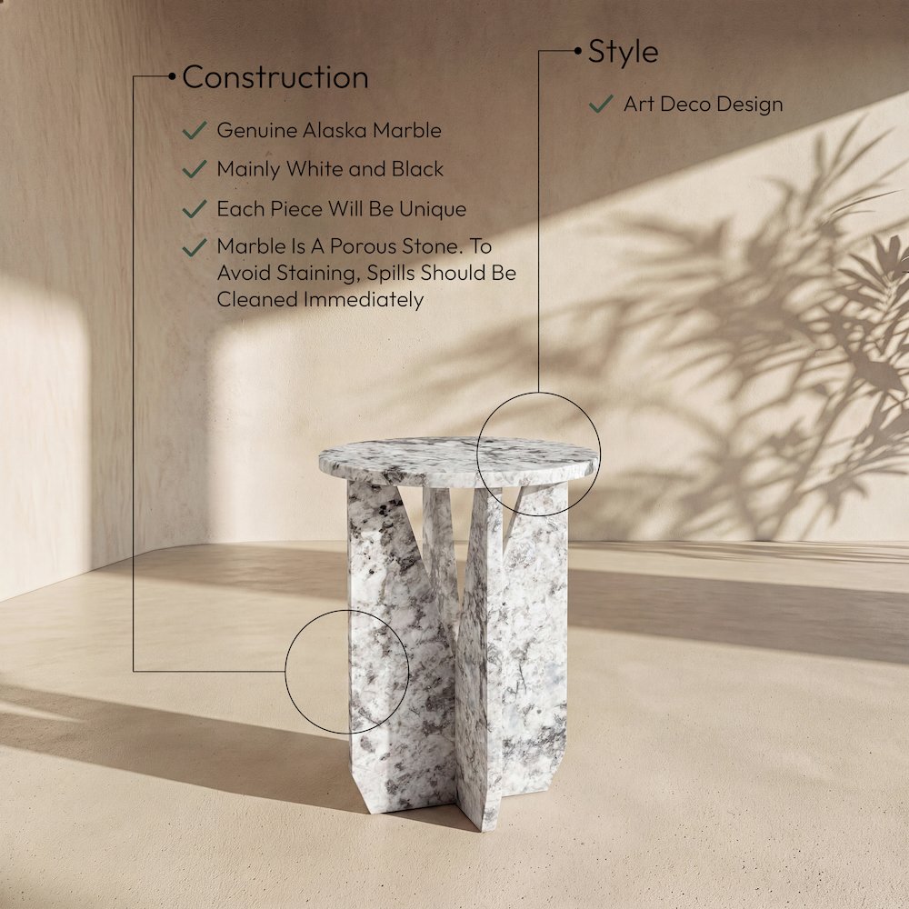 Alba Alaska Genuine Marble End / Side Table