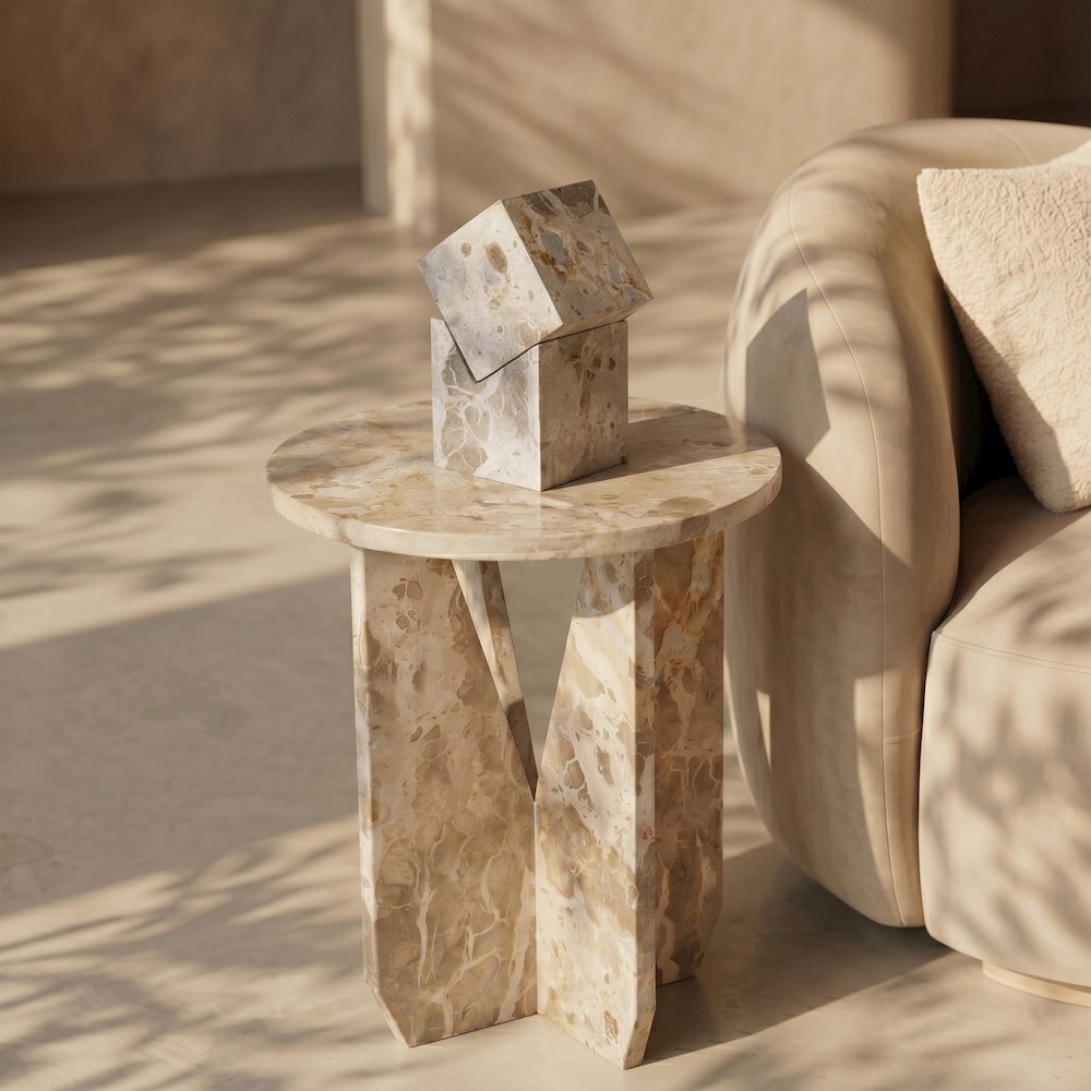 Alba Beige Genuine Marble End / Side Table