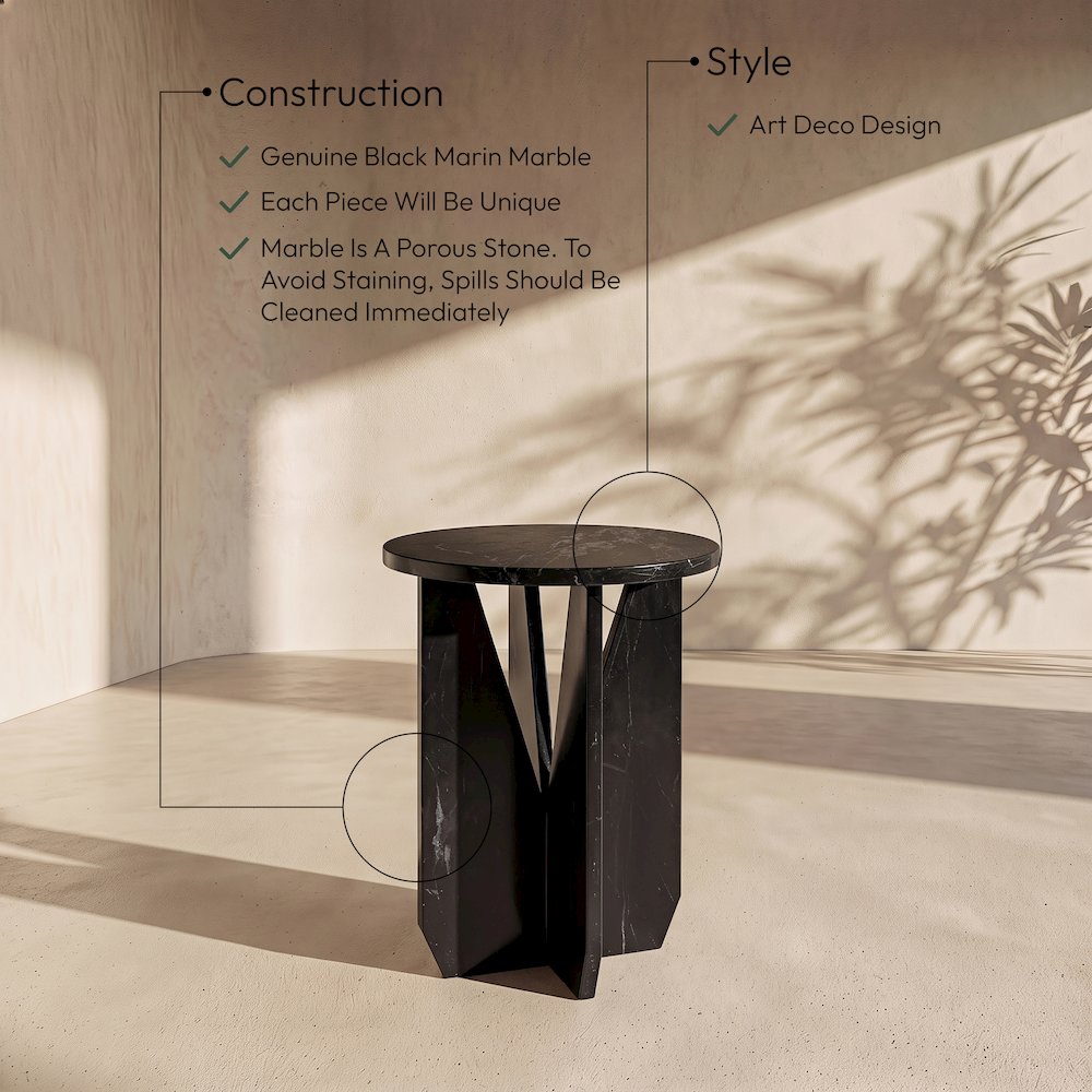 Alba Black Genuine Marble End / Side Table