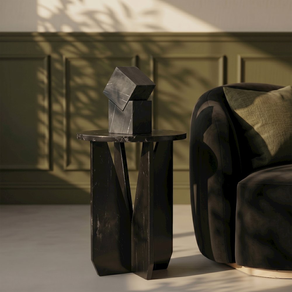 Alba Black Genuine Marble End / Side Table