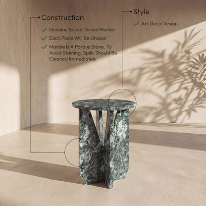 Alba Green Genuine Marble End / Side Table