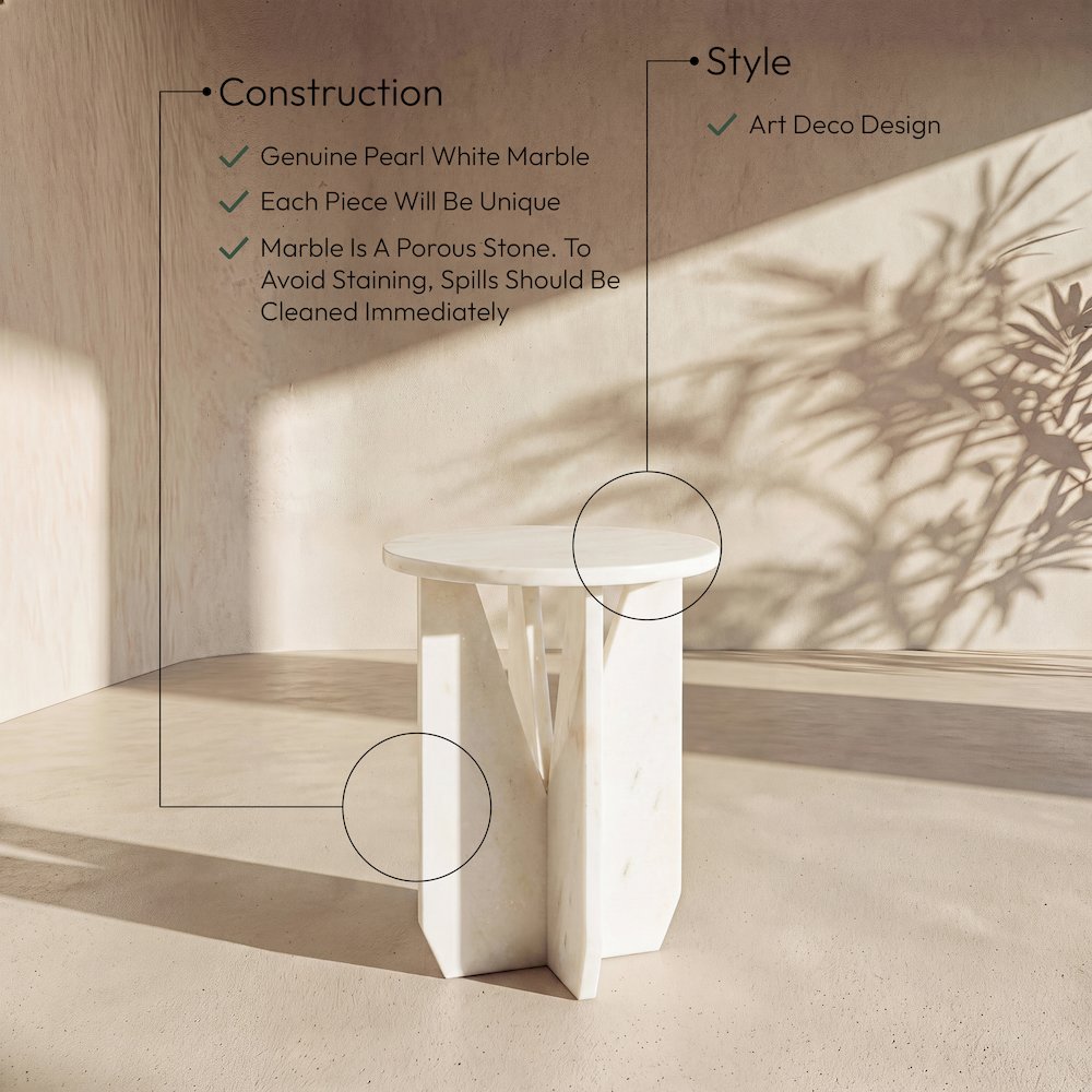 Alba White Genuine Marble End / Side Table