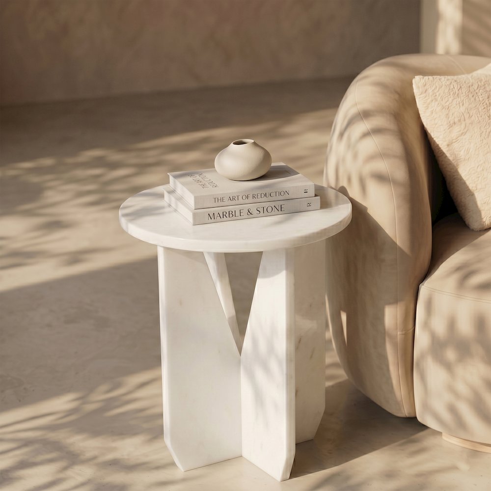 Alba White Genuine Marble End / Side Table