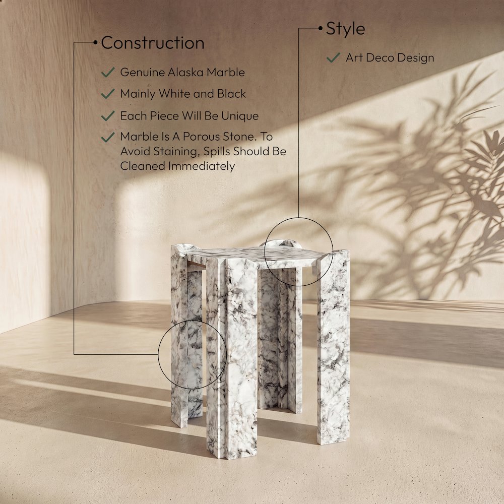 Ravello Alaska Genuine Marble End / Side Table