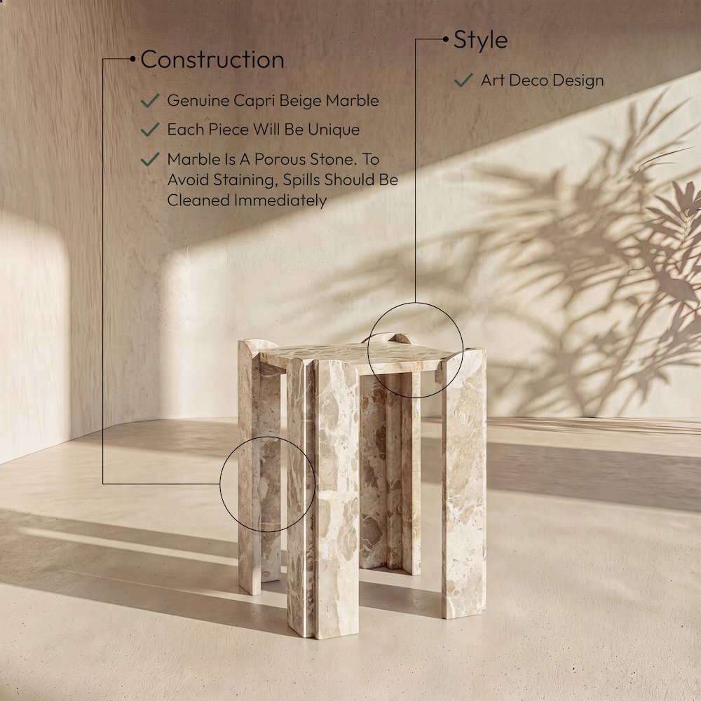 Ravello Beige Genuine Marble End / Side Table