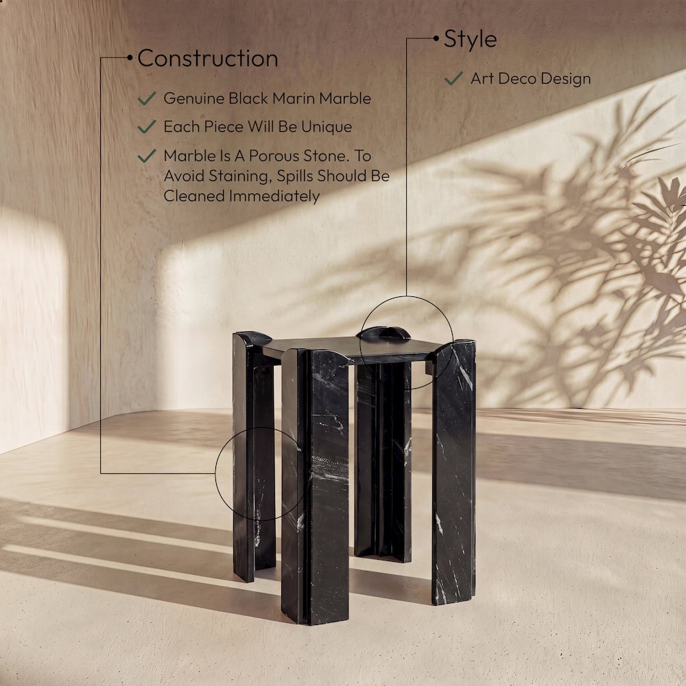 Ravello Black Genuine Marble End / Side Table