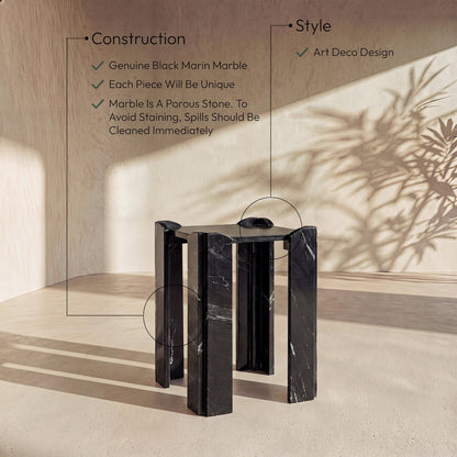 Ravello Black Genuine Marble End / Side Table