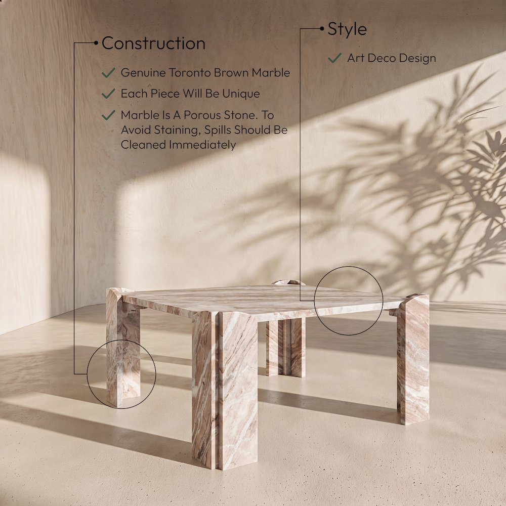 Ravello Brown Genuine Marble Coffee Table