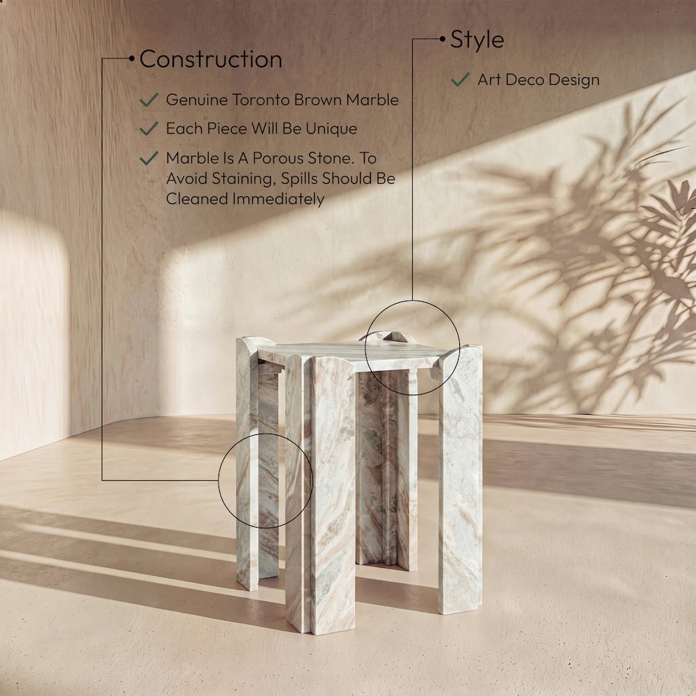 Ravello Brown Genuine Marble End / Side Table