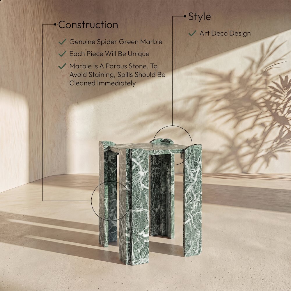 Ravello Green Genuine Marble End / Side Table