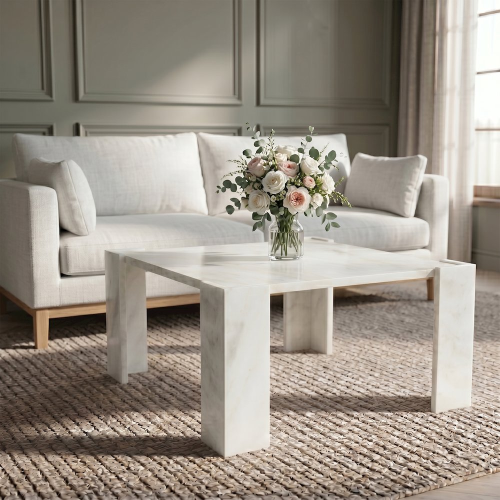 Ravello White Genuine Marble Coffee Table