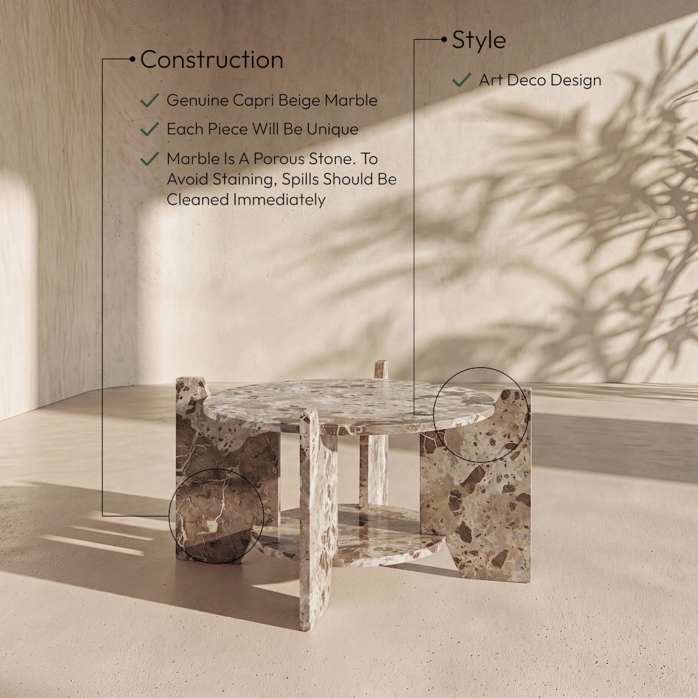 Soriano Beige Genuine Marble Coffee Table