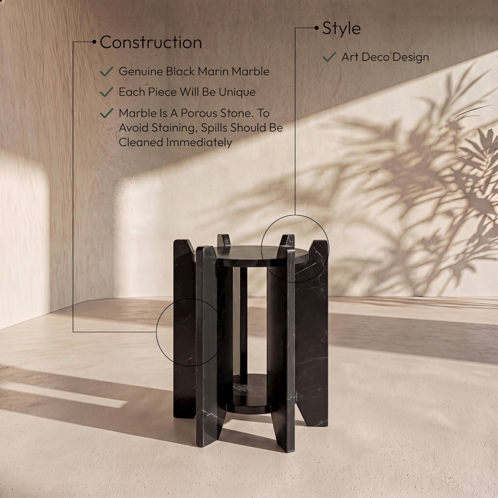 Soriano Black Genuine Marble End / Side Table