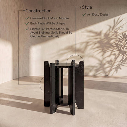 Soriano Black Genuine Marble End / Side Table