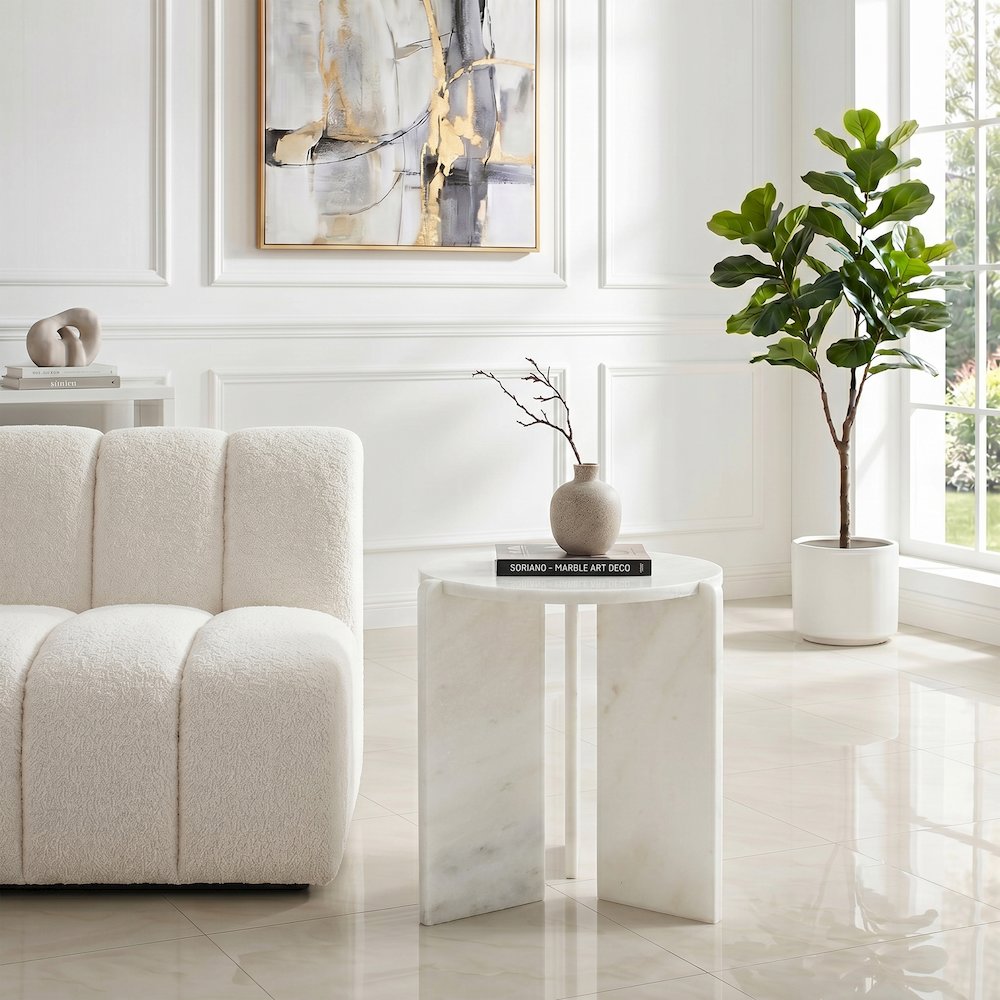 Soriano White Genuine Marble End / Side Table
