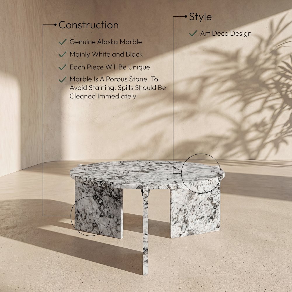 Vernazza Alaska Genuine Marble Coffee Table