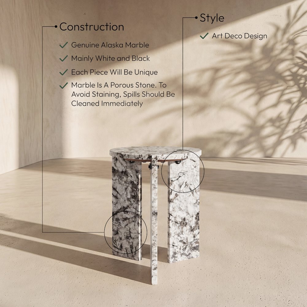 Vernazza Alaska Genuine Marble End / Side Table