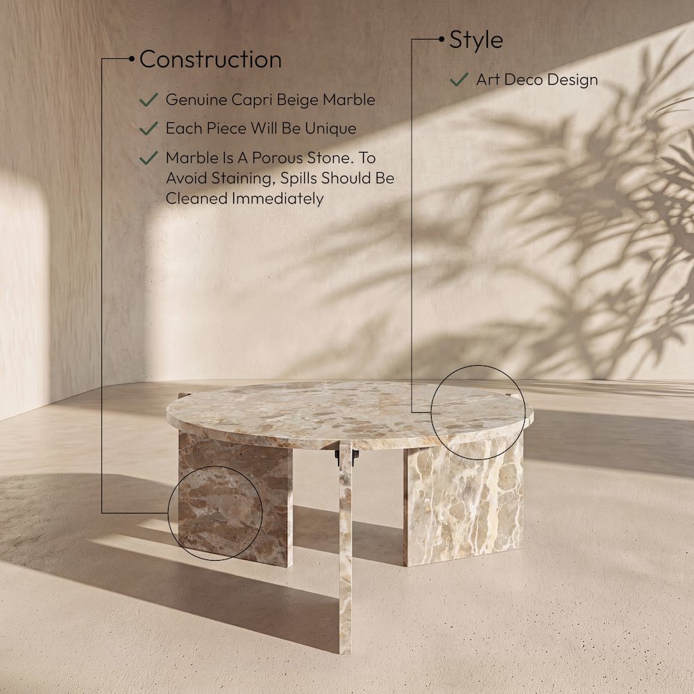 Vernazza Beige Genuine Marble Coffee Table