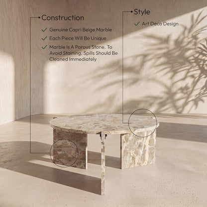 Vernazza Beige Genuine Marble Coffee Table