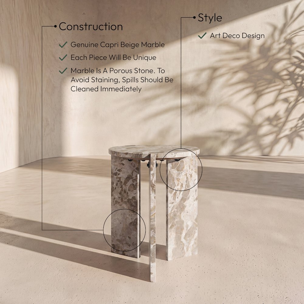 Vernazza Beige Genuine Marble End / Side Table