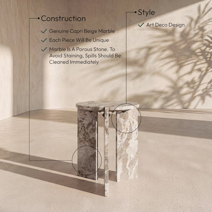 Vernazza Beige Genuine Marble End / Side Table