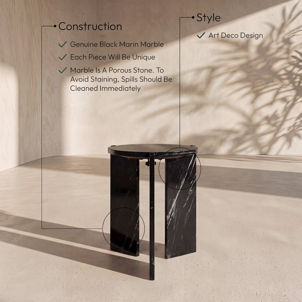 Vernazza Black Genuine Marble End / Side Table