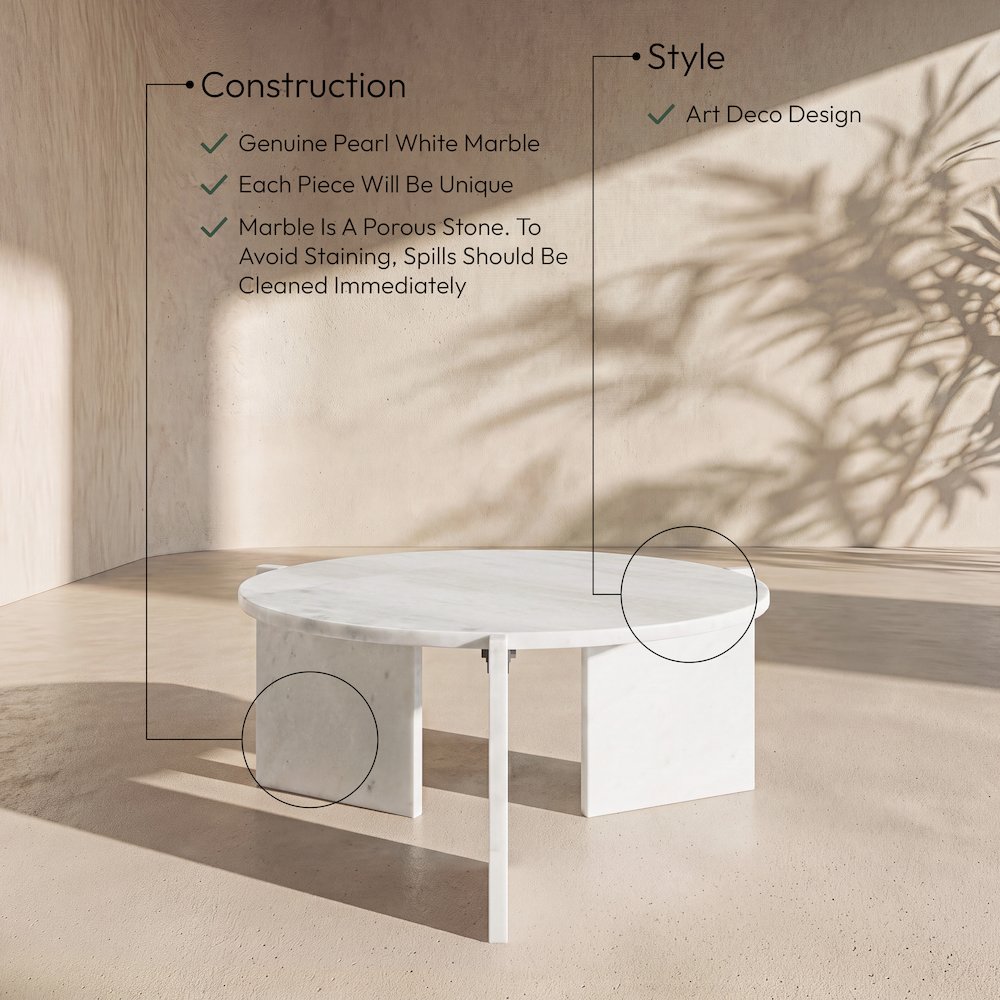 Vernazza White Genuine Marble Coffee Table