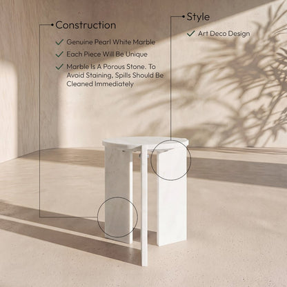 Vernazza White Genuine Marble End / Side Table