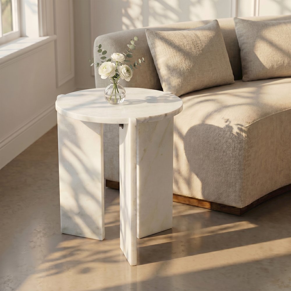 Vernazza White Genuine Marble End / Side Table