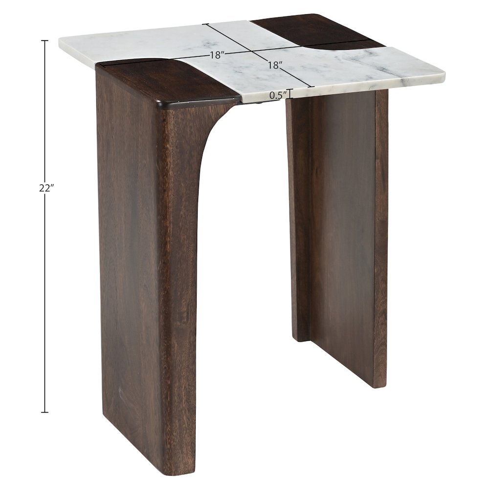 Enna White Genuine Marble And Mango Wood End / Side Table