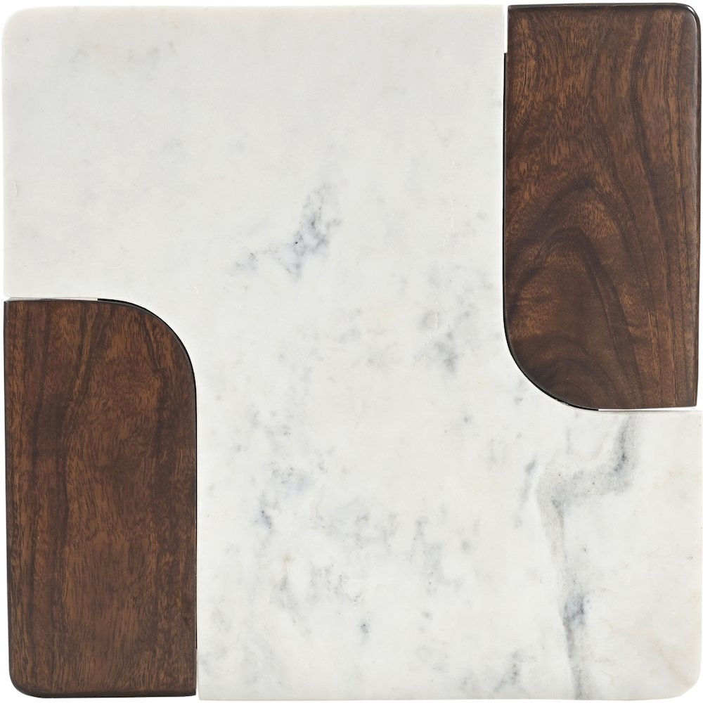 Enna White Genuine Marble And Mango Wood End / Side Table