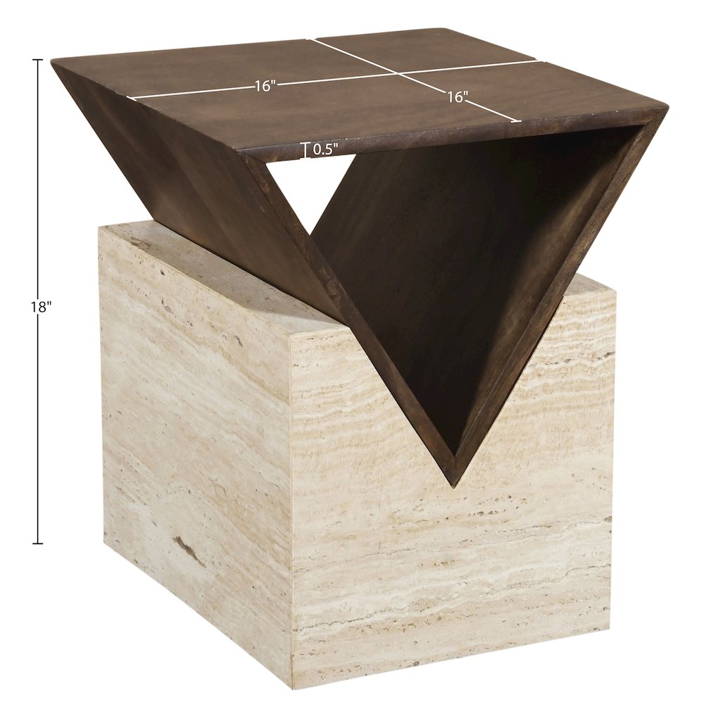Opus Brown Travertine And Mango Wood End Table