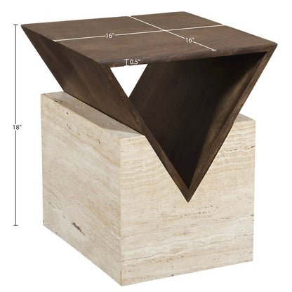 Opus Brown Travertine And Mango Wood End Table