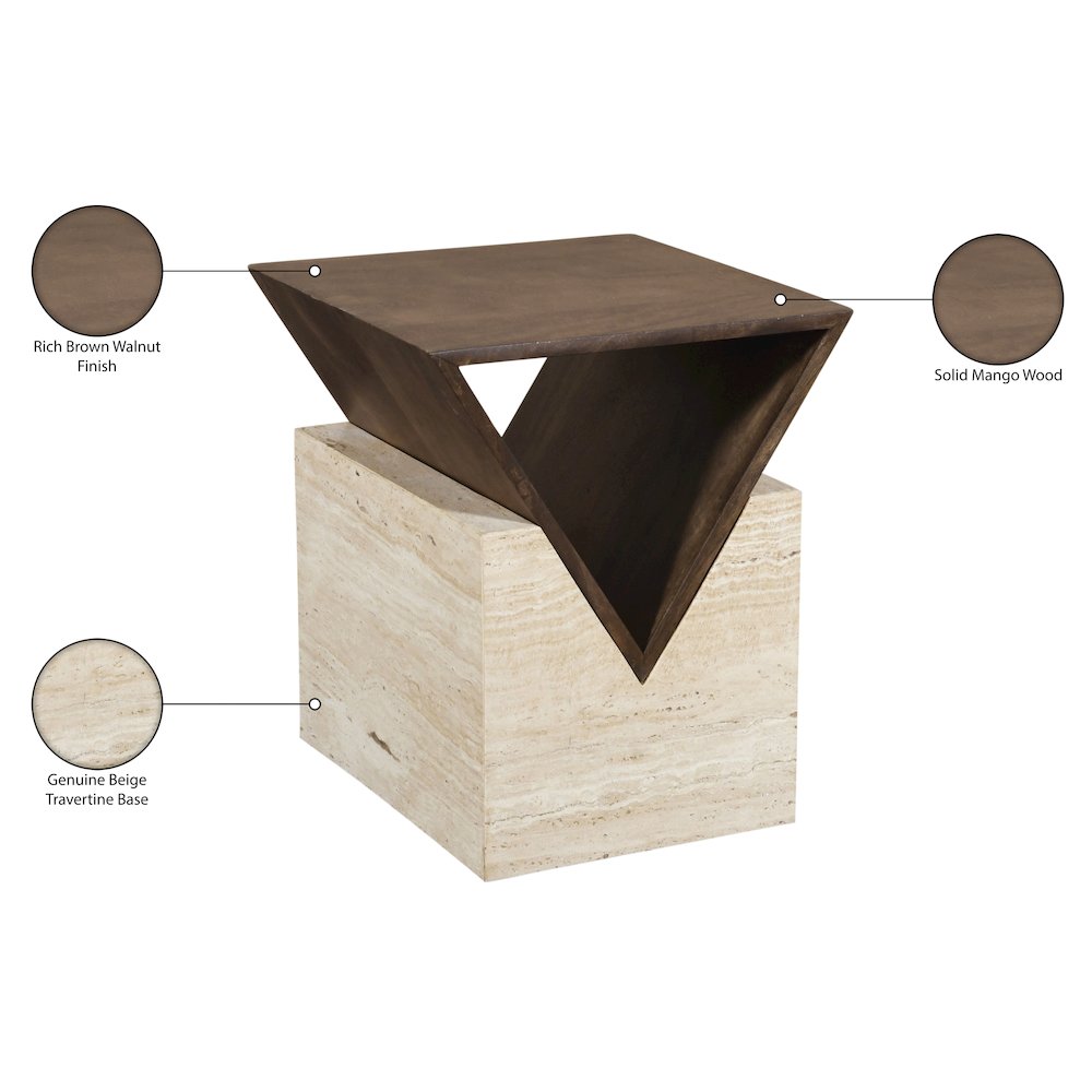 Opus Brown Travertine And Mango Wood End Table