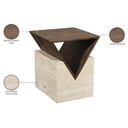 Opus Brown Travertine And Mango Wood End Table