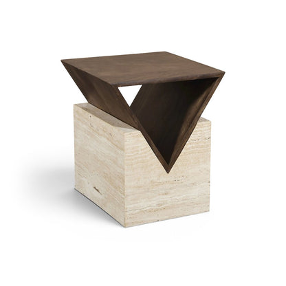 Opus Brown Travertine And Mango Wood End Table