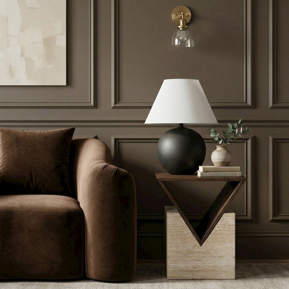 Opus Brown Travertine And Mango Wood End Table
