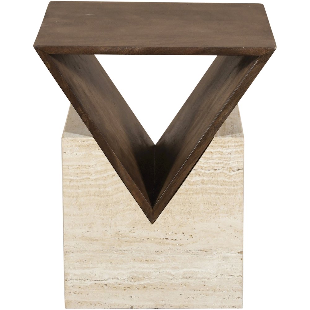 Opus Brown Travertine And Mango Wood End Table