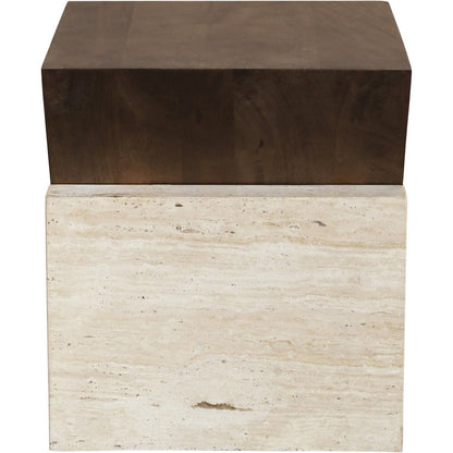 Opus Brown Travertine And Mango Wood End Table