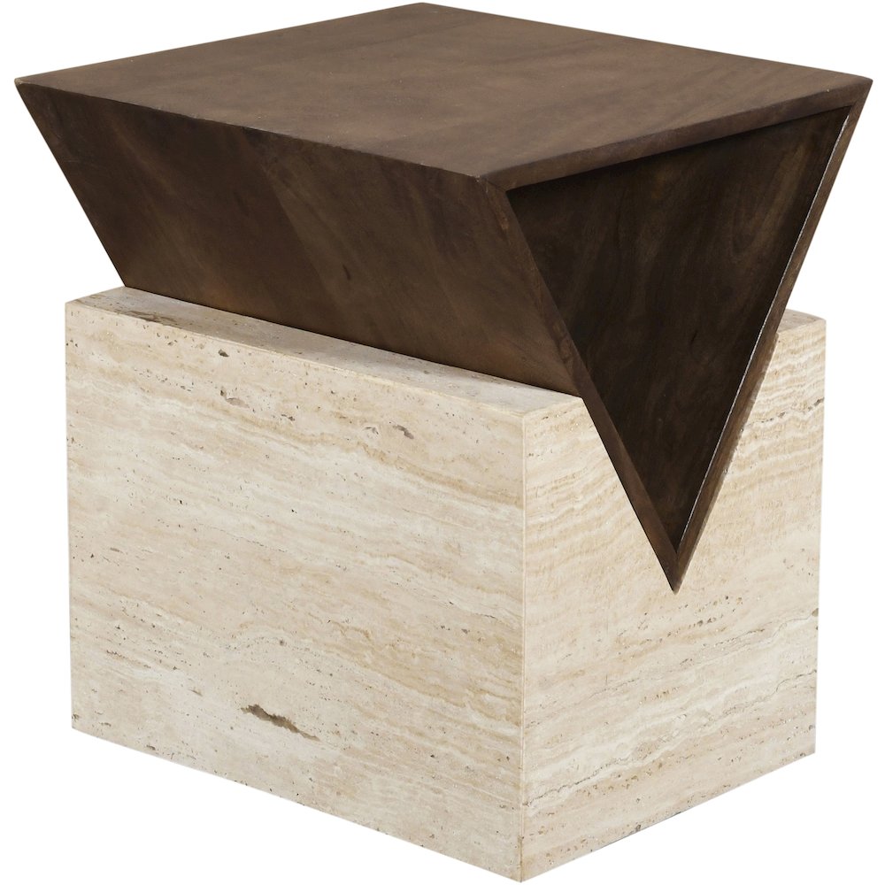 Opus Brown Travertine And Mango Wood End Table