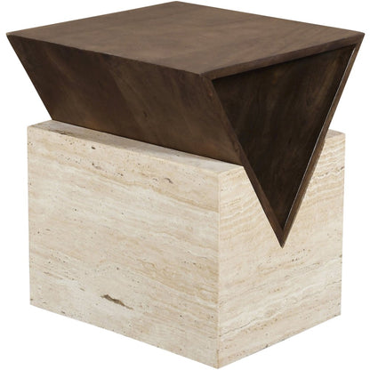 Opus Brown Travertine And Mango Wood End Table