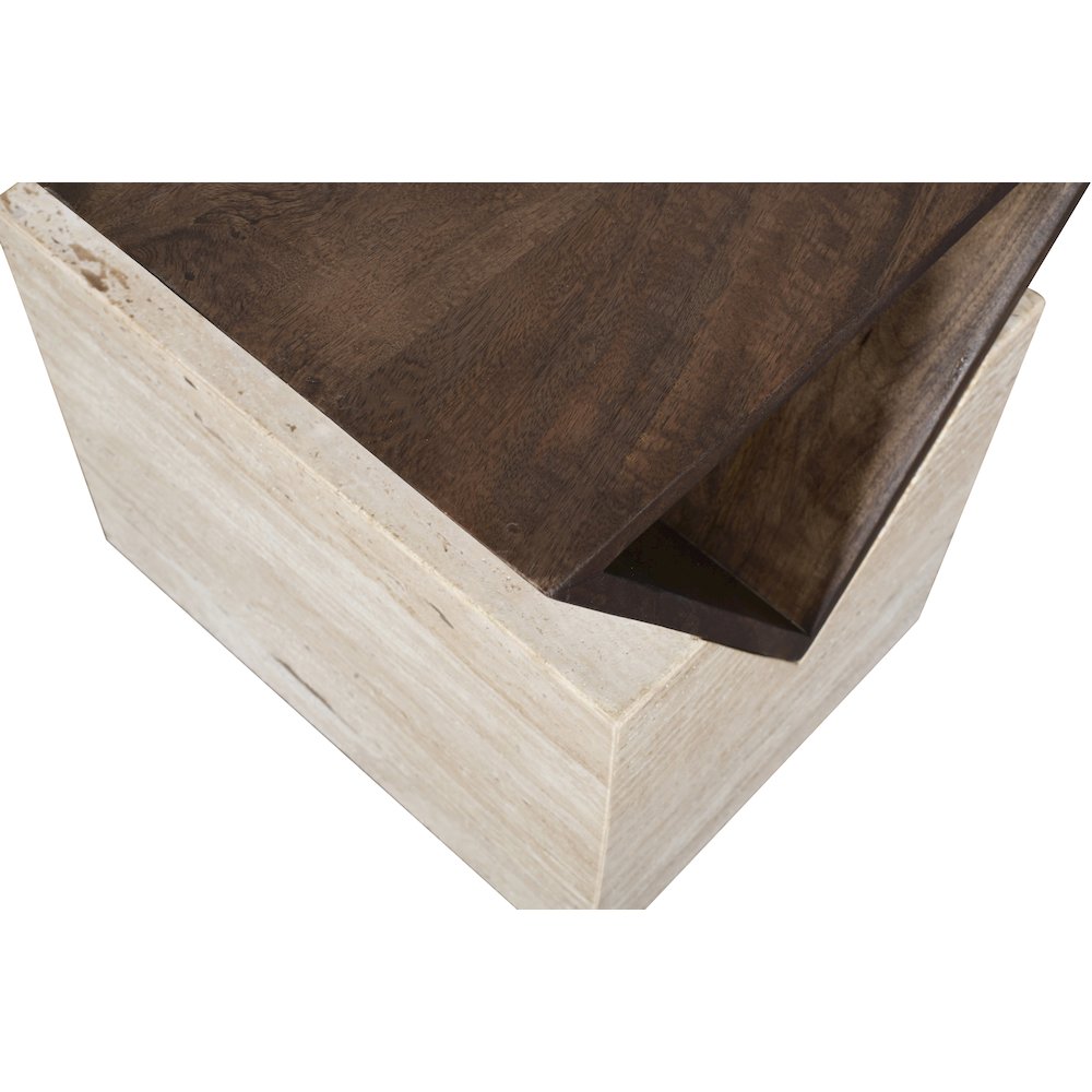 Opus Brown Travertine And Mango Wood End Table