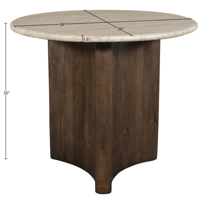 Pietra 36" Brown Travertine And Mango Wood Dining Table